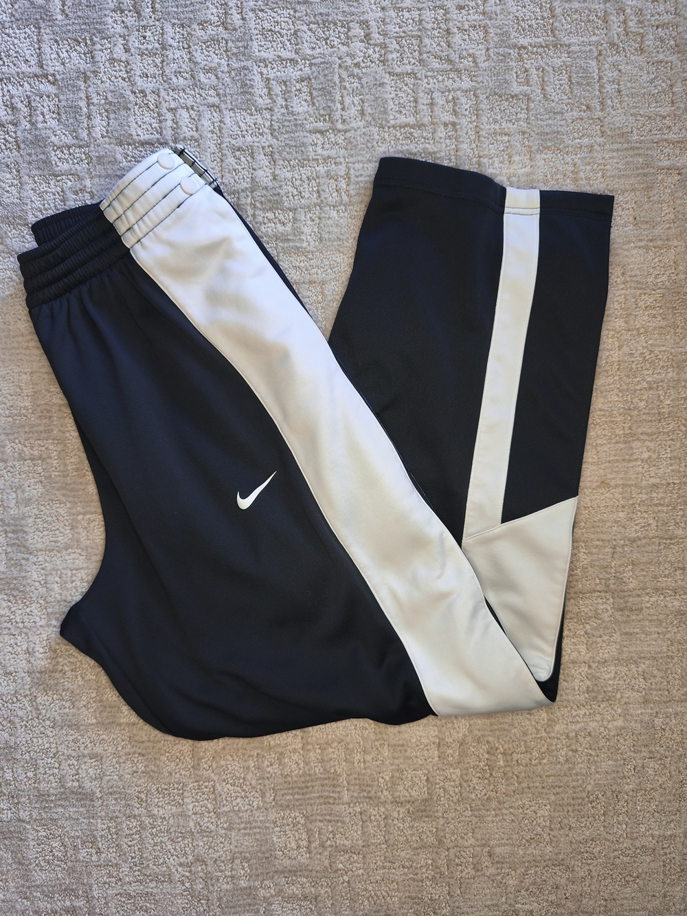 Vintage Nike Tear Away Snap Track Pants Black White Side Panel Baggy Mens Size L